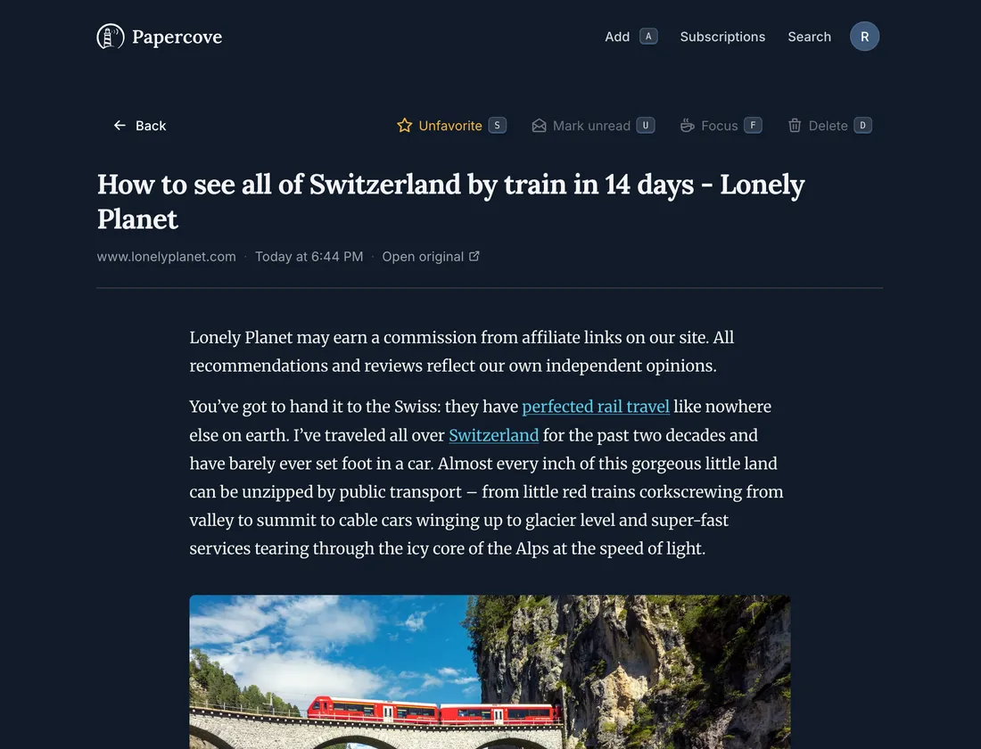 Papercove zen reader: a clean, distraction-free article view